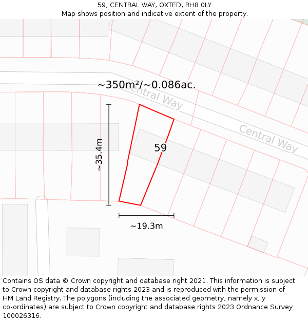 59, CENTRAL WAY, OXTED, RH8 0LY: Plot and title map