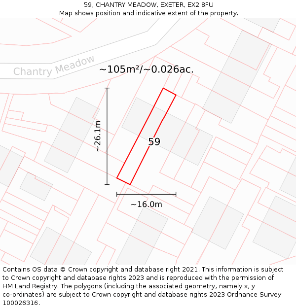 59, CHANTRY MEADOW, EXETER, EX2 8FU: Plot and title map