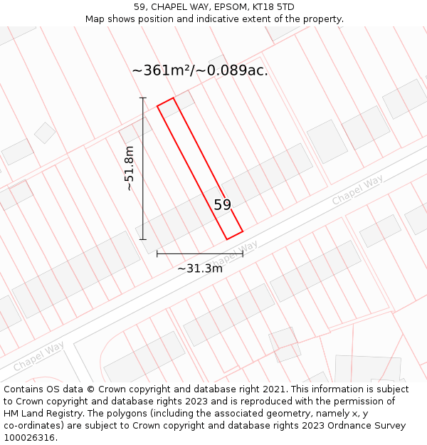 59, CHAPEL WAY, EPSOM, KT18 5TD: Plot and title map