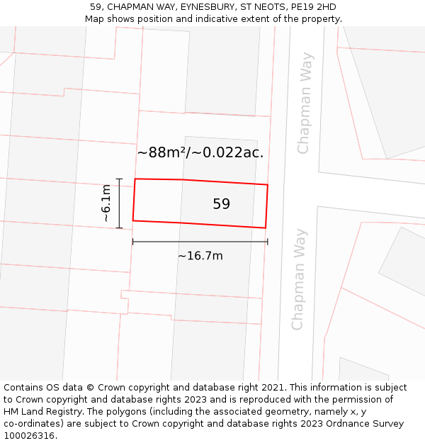 59, CHAPMAN WAY, EYNESBURY, ST NEOTS, PE19 2HD: Plot and title map