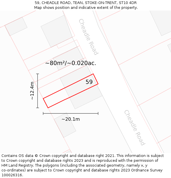59, CHEADLE ROAD, TEAN, STOKE-ON-TRENT, ST10 4DR: Plot and title map