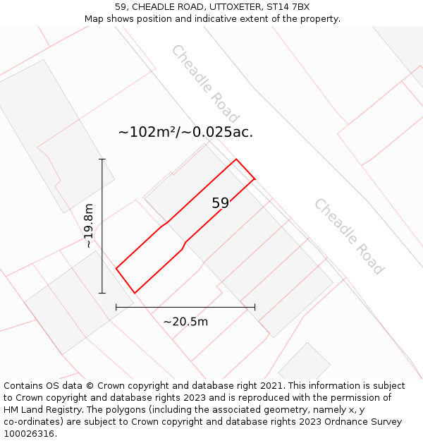 59, CHEADLE ROAD, UTTOXETER, ST14 7BX: Plot and title map