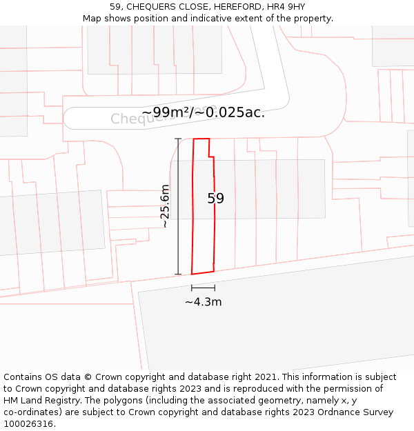 59, CHEQUERS CLOSE, HEREFORD, HR4 9HY: Plot and title map