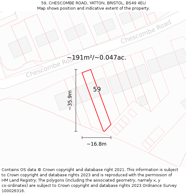 59, CHESCOMBE ROAD, YATTON, BRISTOL, BS49 4EU: Plot and title map