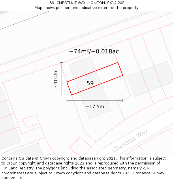 59, CHESTNUT WAY, HONITON, EX14 2XF: Plot and title map
