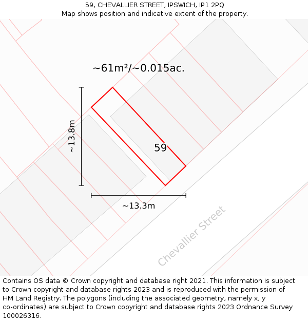59, CHEVALLIER STREET, IPSWICH, IP1 2PQ: Plot and title map