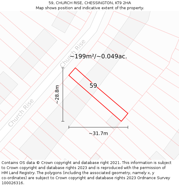 59, CHURCH RISE, CHESSINGTON, KT9 2HA: Plot and title map