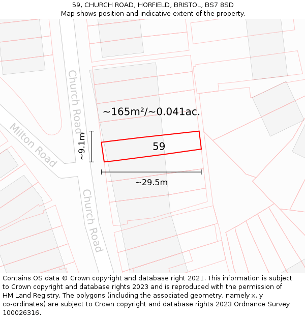 59, CHURCH ROAD, HORFIELD, BRISTOL, BS7 8SD: Plot and title map