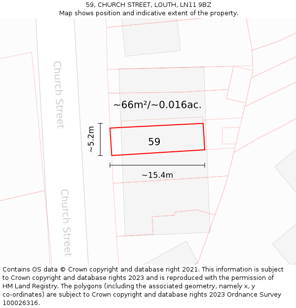 59, CHURCH STREET, LOUTH, LN11 9BZ: Plot and title map