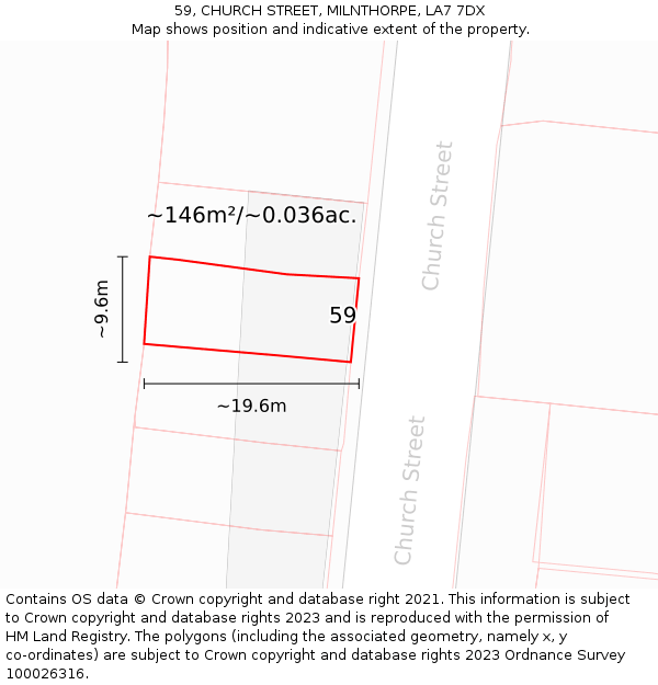 59, CHURCH STREET, MILNTHORPE, LA7 7DX: Plot and title map