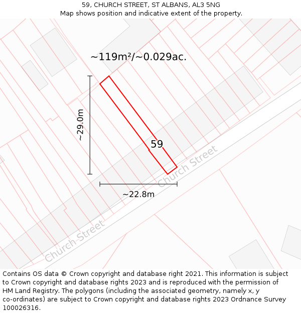 59, CHURCH STREET, ST ALBANS, AL3 5NG: Plot and title map