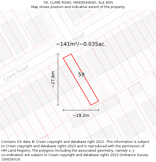 59, CLARE ROAD, MAIDENHEAD, SL6 4DN: Plot and title map