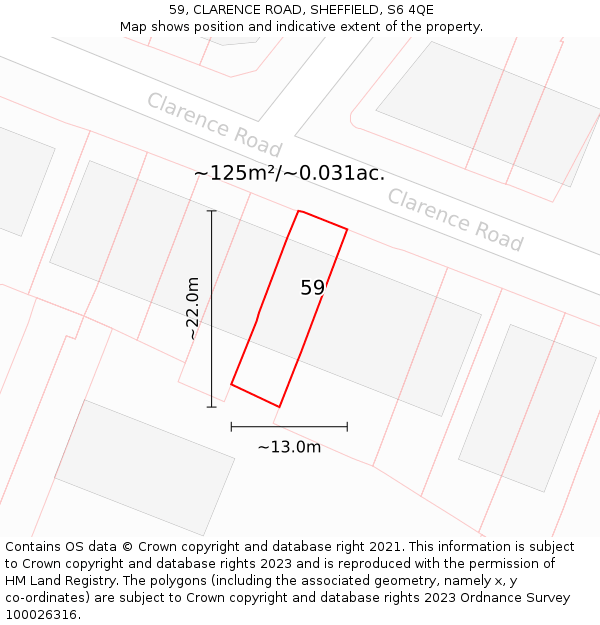 59, CLARENCE ROAD, SHEFFIELD, S6 4QE: Plot and title map