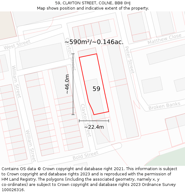 59, CLAYTON STREET, COLNE, BB8 0HJ: Plot and title map