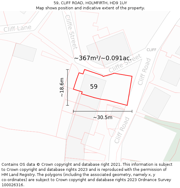 59, CLIFF ROAD, HOLMFIRTH, HD9 1UY: Plot and title map