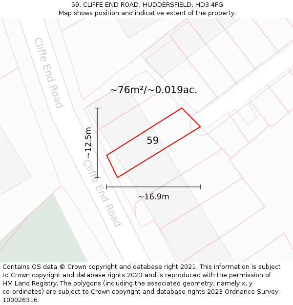 59, CLIFFE END ROAD, HUDDERSFIELD, HD3 4FG: Plot and title map