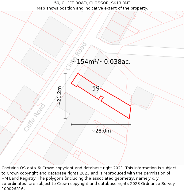 59, CLIFFE ROAD, GLOSSOP, SK13 8NT: Plot and title map