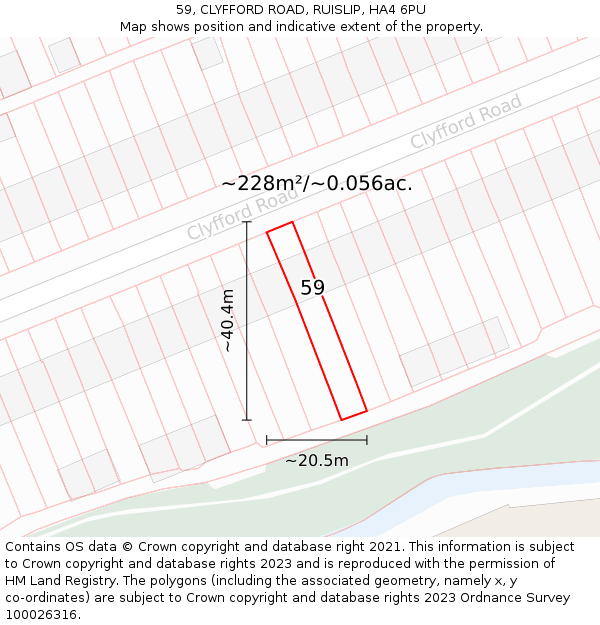 59, CLYFFORD ROAD, RUISLIP, HA4 6PU: Plot and title map