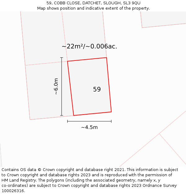 59, COBB CLOSE, DATCHET, SLOUGH, SL3 9QU: Plot and title map