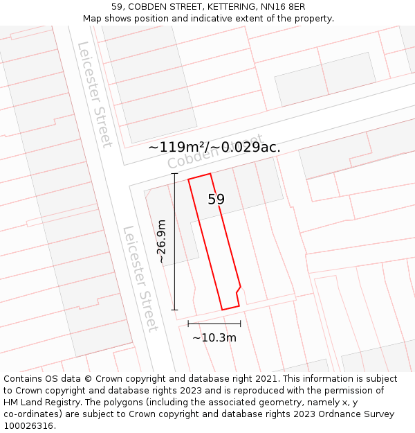 59, COBDEN STREET, KETTERING, NN16 8ER: Plot and title map