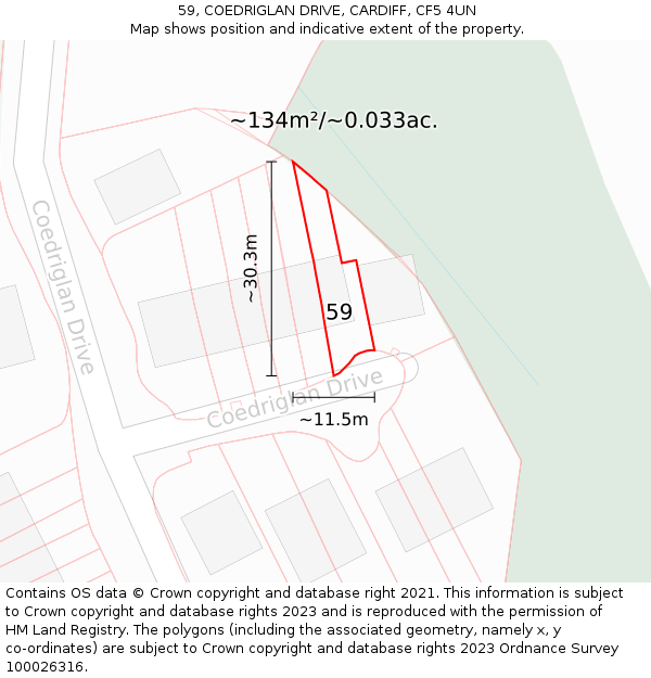 59, COEDRIGLAN DRIVE, CARDIFF, CF5 4UN: Plot and title map