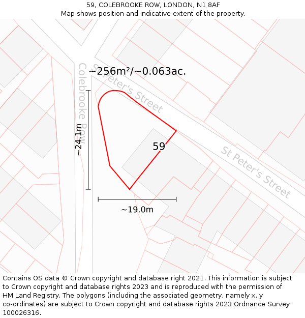 59, COLEBROOKE ROW, LONDON, N1 8AF: Plot and title map