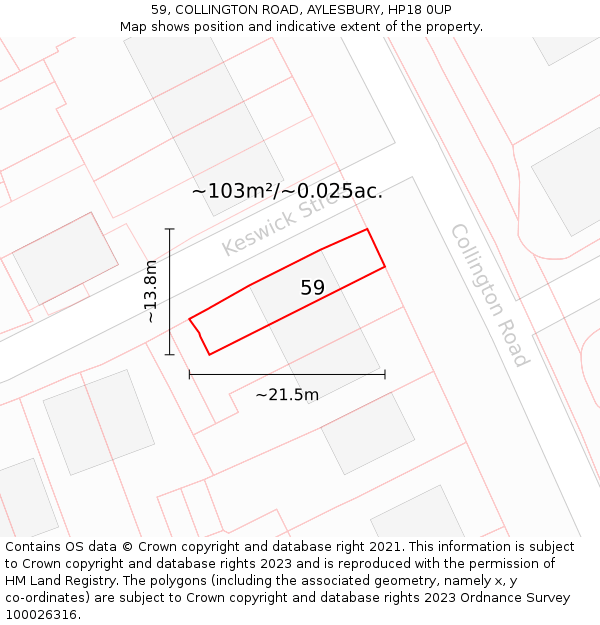59, COLLINGTON ROAD, AYLESBURY, HP18 0UP: Plot and title map