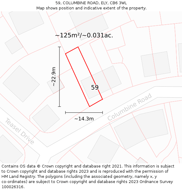 59, COLUMBINE ROAD, ELY, CB6 3WL: Plot and title map
