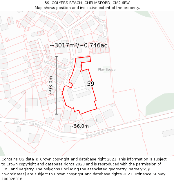 59, COLYERS REACH, CHELMSFORD, CM2 6RW: Plot and title map