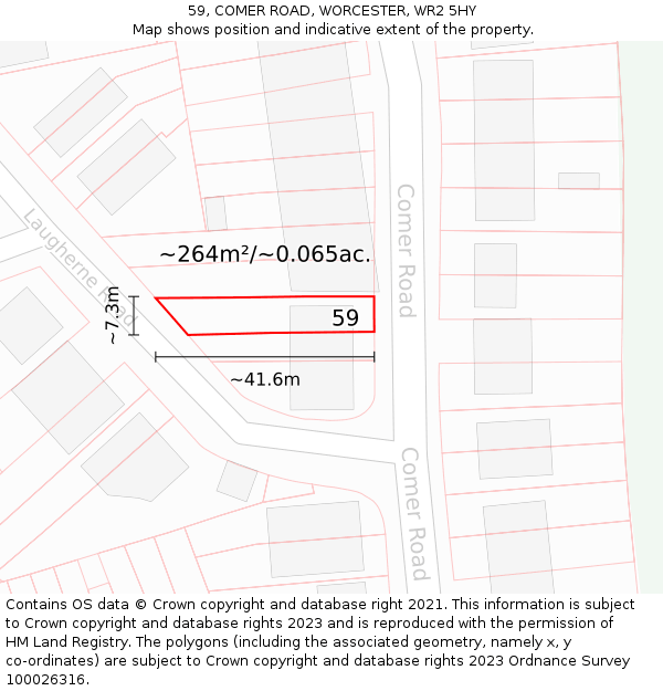 59, COMER ROAD, WORCESTER, WR2 5HY: Plot and title map