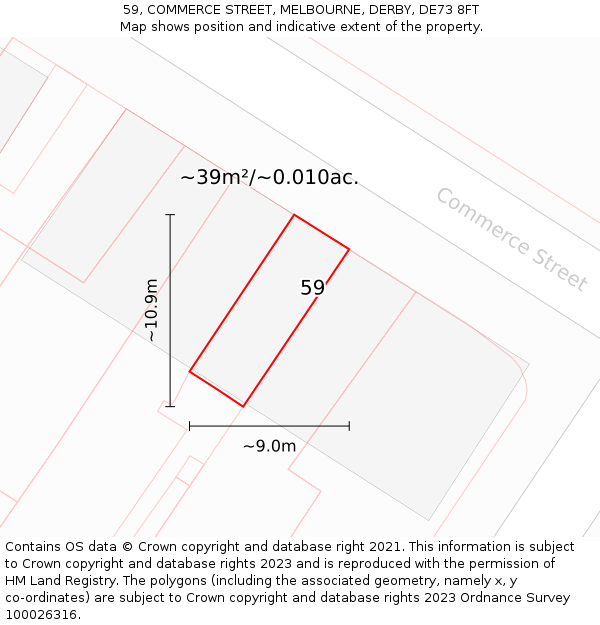 59, COMMERCE STREET, MELBOURNE, DERBY, DE73 8FT: Plot and title map