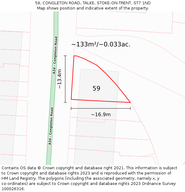 59, CONGLETON ROAD, TALKE, STOKE-ON-TRENT, ST7 1ND: Plot and title map