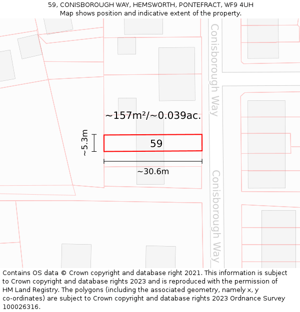 59, CONISBOROUGH WAY, HEMSWORTH, PONTEFRACT, WF9 4UH: Plot and title map