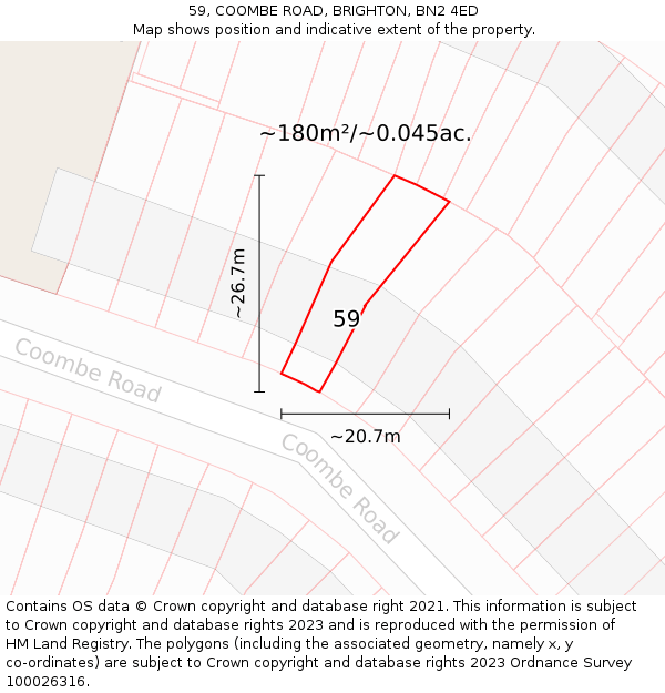 59, COOMBE ROAD, BRIGHTON, BN2 4ED: Plot and title map