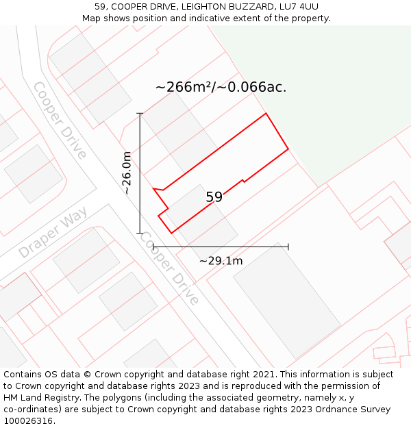 59, COOPER DRIVE, LEIGHTON BUZZARD, LU7 4UU: Plot and title map