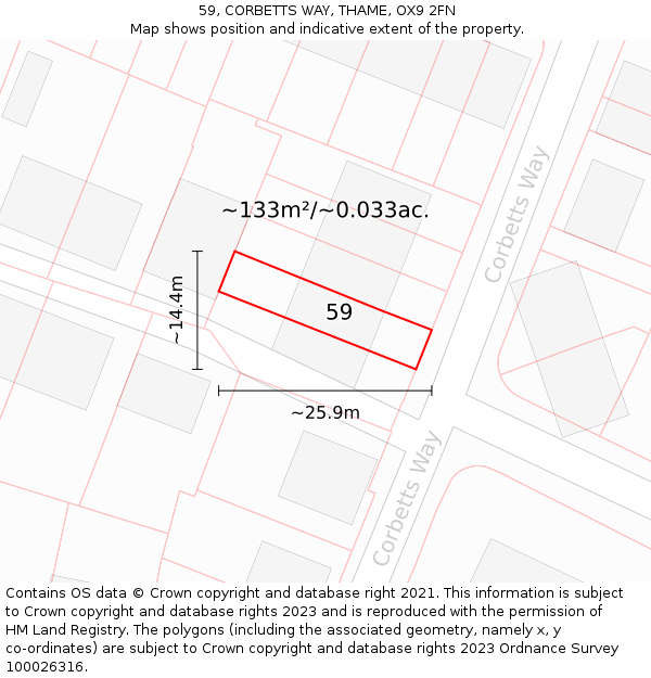 59, CORBETTS WAY, THAME, OX9 2FN: Plot and title map