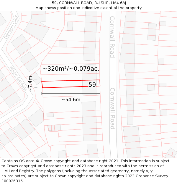 59, CORNWALL ROAD, RUISLIP, HA4 6AJ: Plot and title map