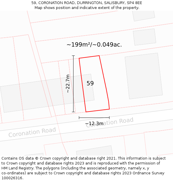 59, CORONATION ROAD, DURRINGTON, SALISBURY, SP4 8EE: Plot and title map