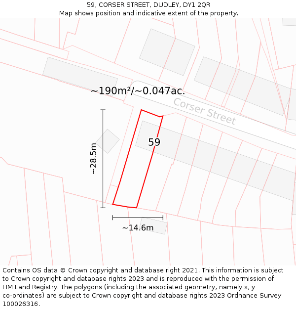 59, CORSER STREET, DUDLEY, DY1 2QR: Plot and title map