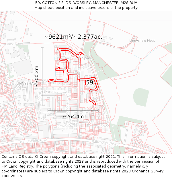 59, COTTON FIELDS, WORSLEY, MANCHESTER, M28 3UA: Plot and title map