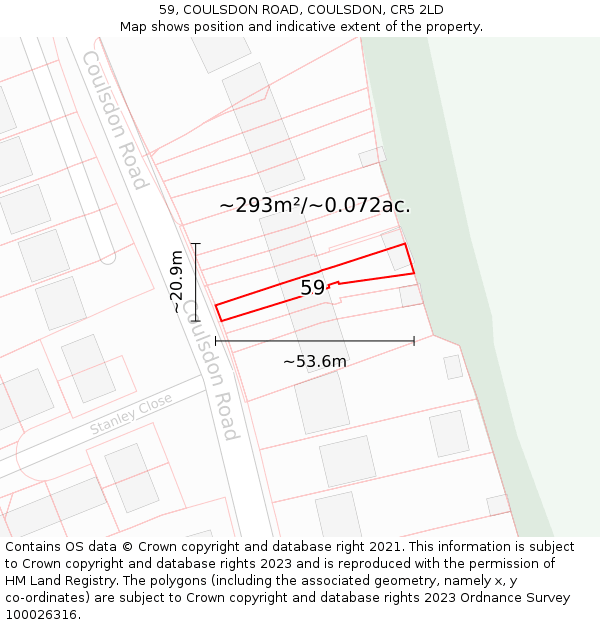 59, COULSDON ROAD, COULSDON, CR5 2LD: Plot and title map