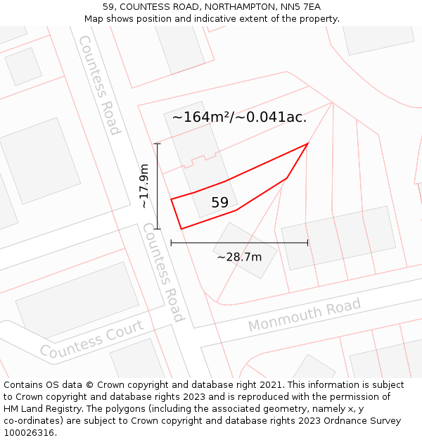 59, COUNTESS ROAD, NORTHAMPTON, NN5 7EA: Plot and title map