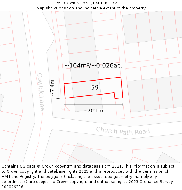 59, COWICK LANE, EXETER, EX2 9HL: Plot and title map