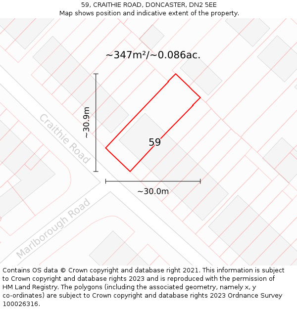 59, CRAITHIE ROAD, DONCASTER, DN2 5EE: Plot and title map