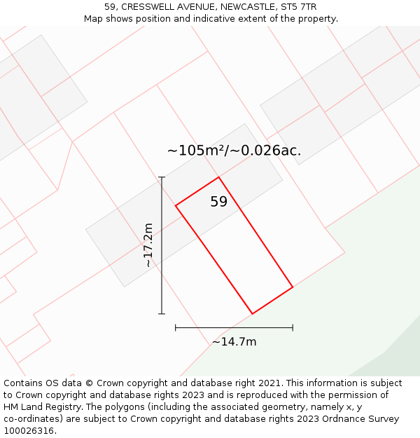 59, CRESSWELL AVENUE, NEWCASTLE, ST5 7TR: Plot and title map