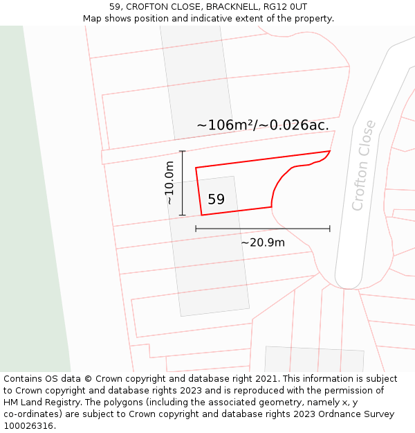 59, CROFTON CLOSE, BRACKNELL, RG12 0UT: Plot and title map