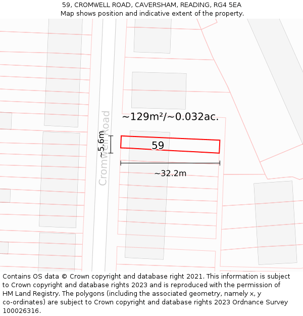 59, CROMWELL ROAD, CAVERSHAM, READING, RG4 5EA: Plot and title map