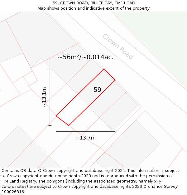 59, CROWN ROAD, BILLERICAY, CM11 2AD: Plot and title map