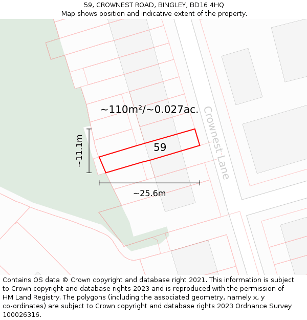 59, CROWNEST ROAD, BINGLEY, BD16 4HQ: Plot and title map