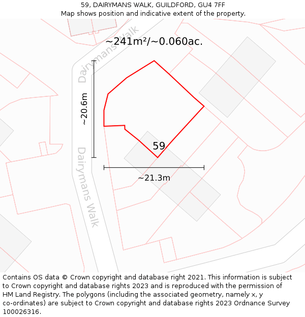 59, DAIRYMANS WALK, GUILDFORD, GU4 7FF: Plot and title map